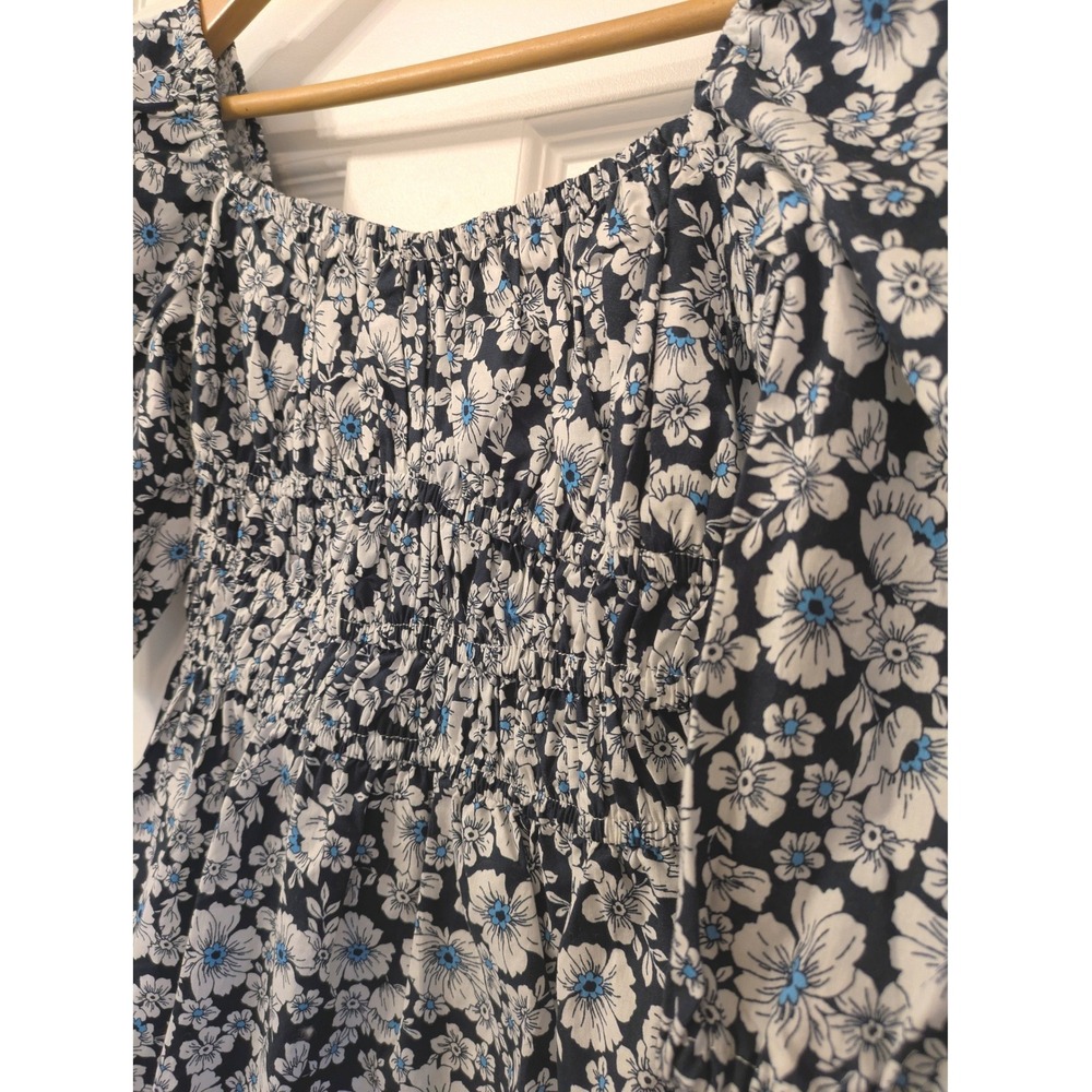 Altar'd State Corlissa‎ Floral Smocked Puff Sleeve Mini Dress Blue White XS - Picture 4 of 7